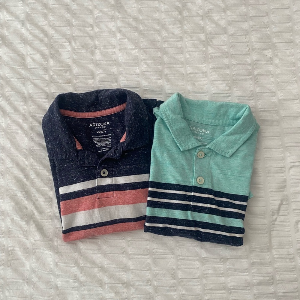 Arizona Jean Company Blue and Green Striped Polo Shirts